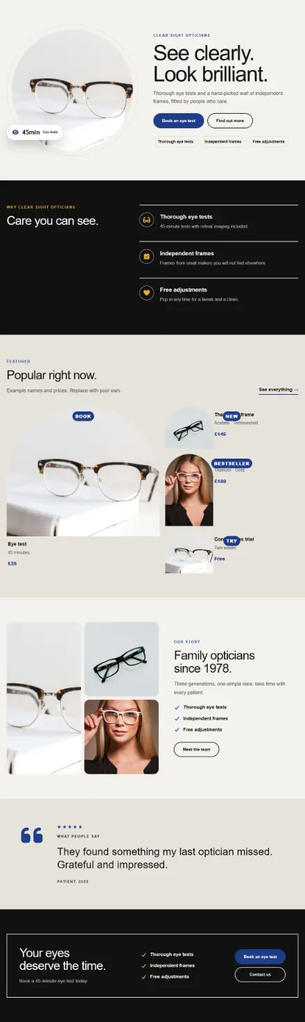 Screenshot of Optician · Home page