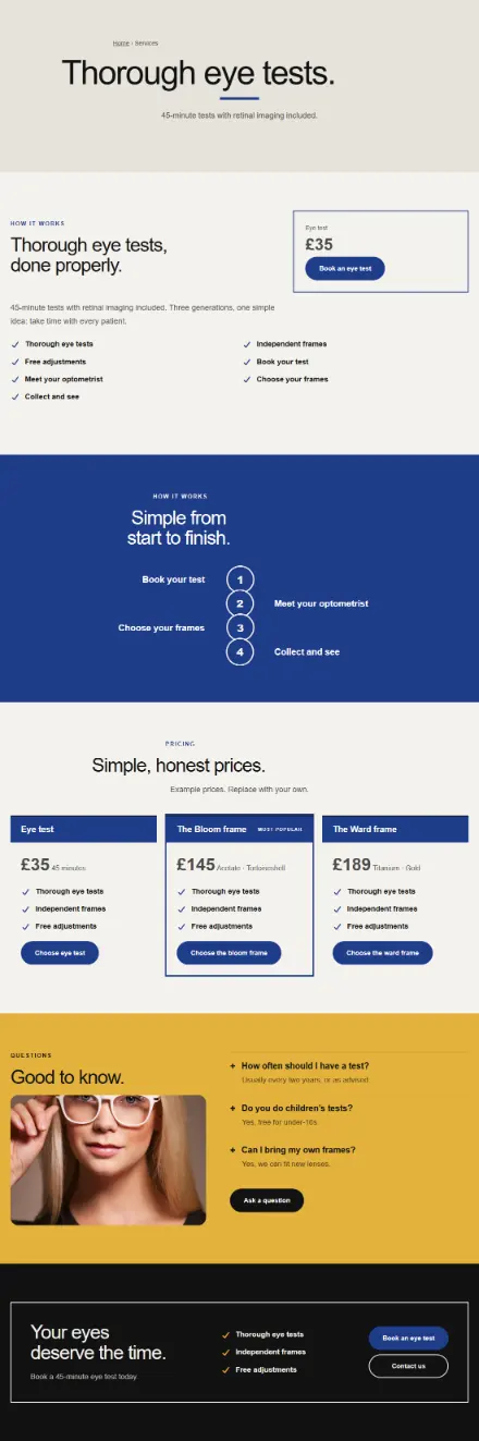 Screenshot of Optician · Service detail