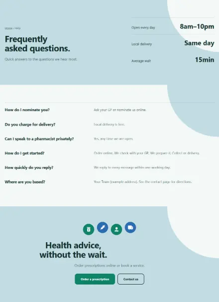 Screenshot of Pharmacy · Questions & answers