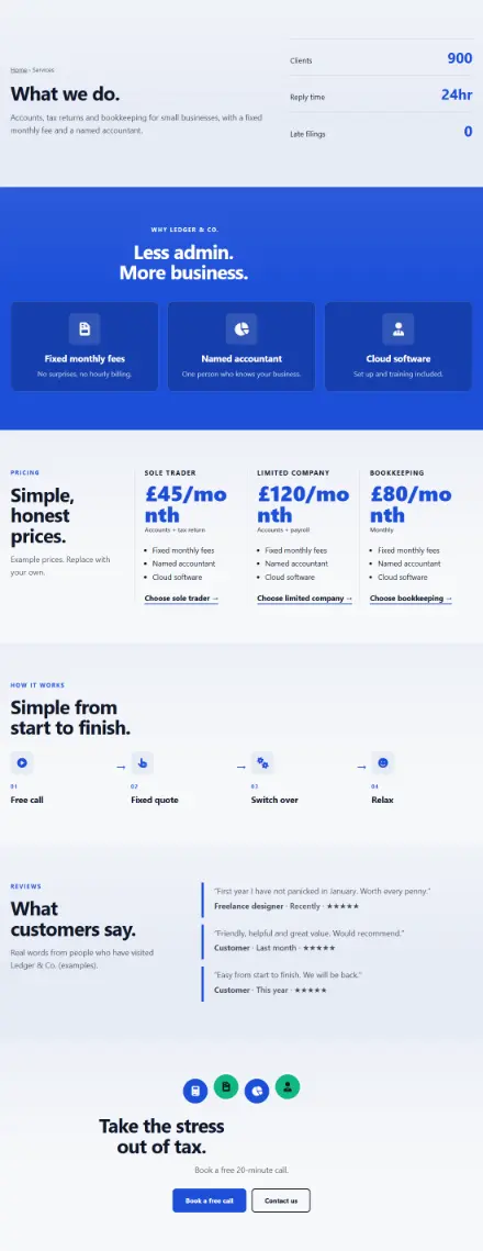 Screenshot of Accounts · Services