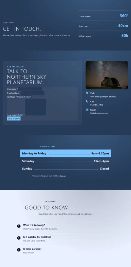 Screenshot of Astronomy · Contact
