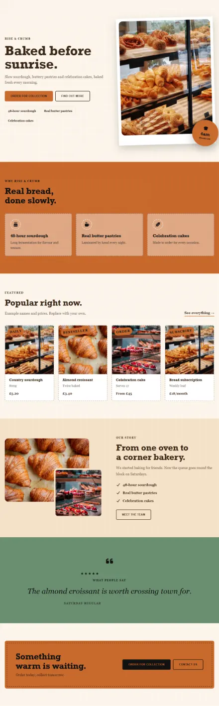 Screenshot of Bakery · Home page