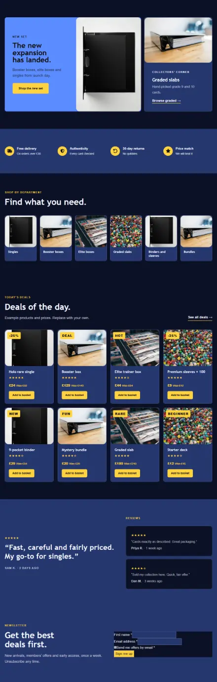 Screenshot of Cardshop · Home page