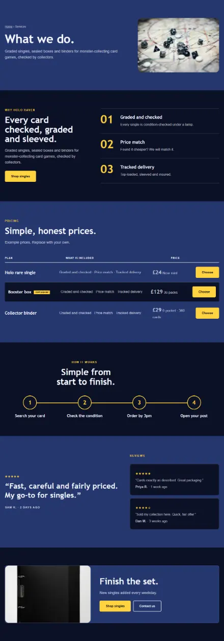 Screenshot of Cardshop · Services