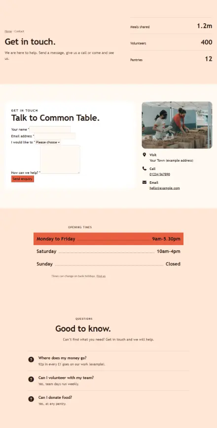 Screenshot of Charity · Contact