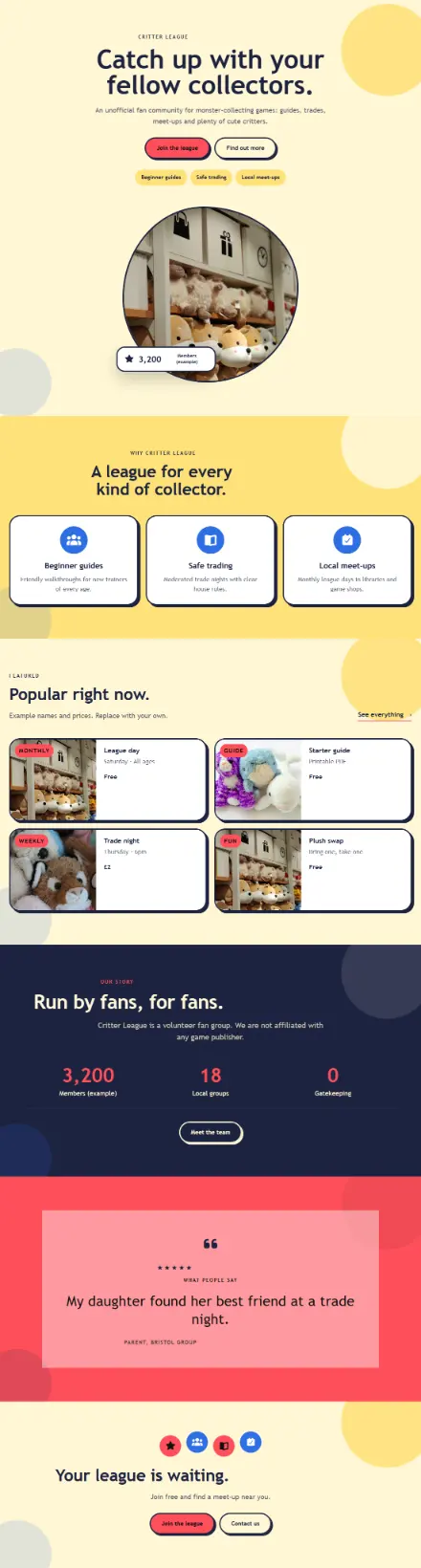 Screenshot of Creatures · Home page