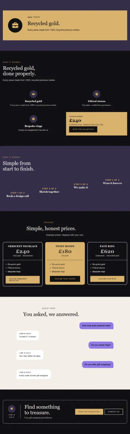 Screenshot of Jewellery · Service detail