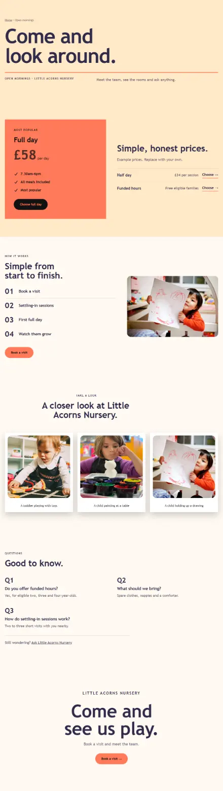 Screenshot of Nursery · Feature page