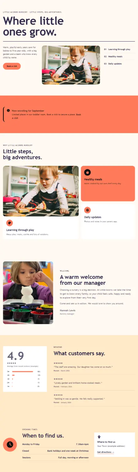 Screenshot of Nursery · Home page