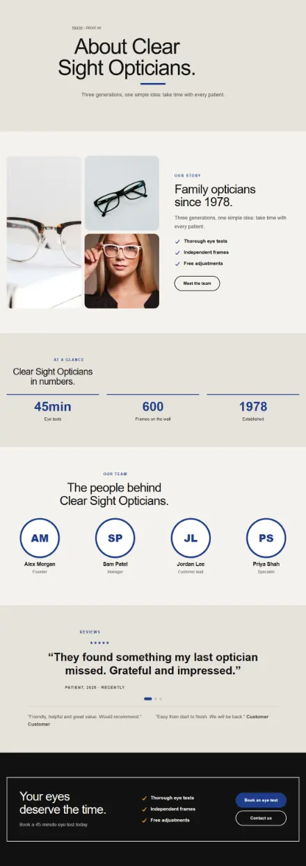 Screenshot of Optician · About