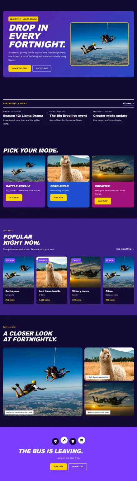 Screenshot of Royale · Home page