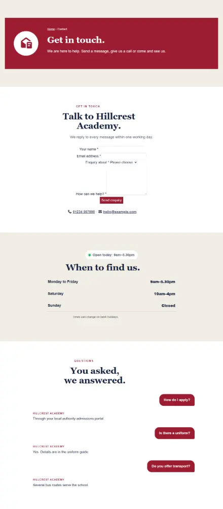 Screenshot of School · Contact