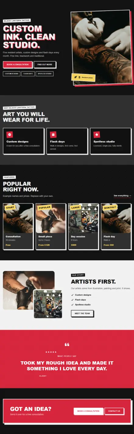 Screenshot of Tattoo · Home page