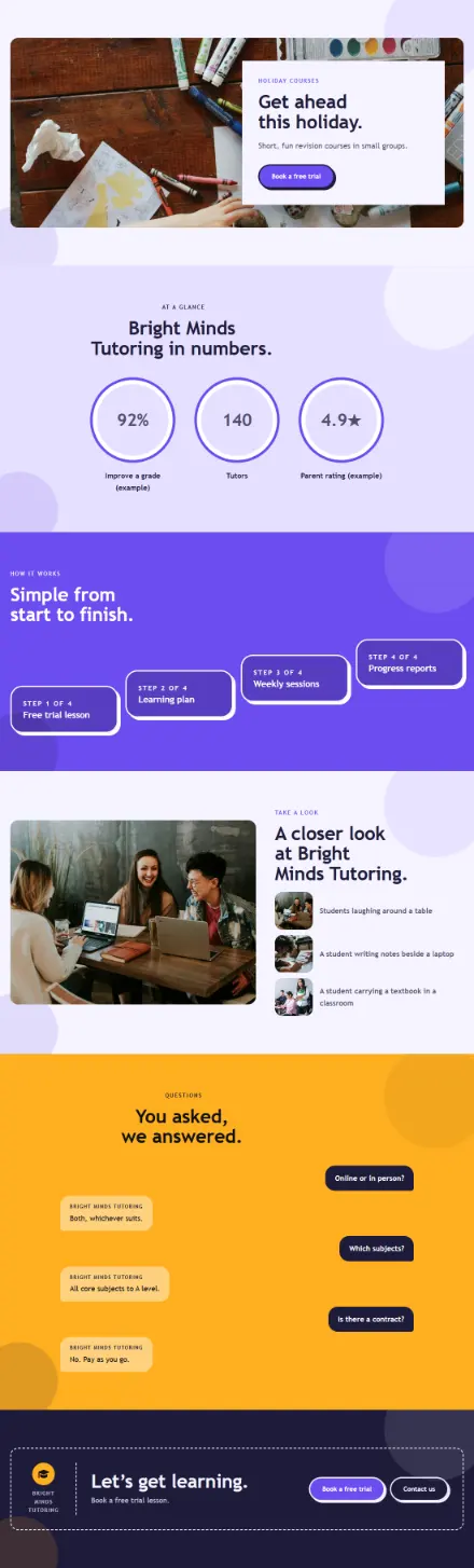 Screenshot of Tutoring · Feature page