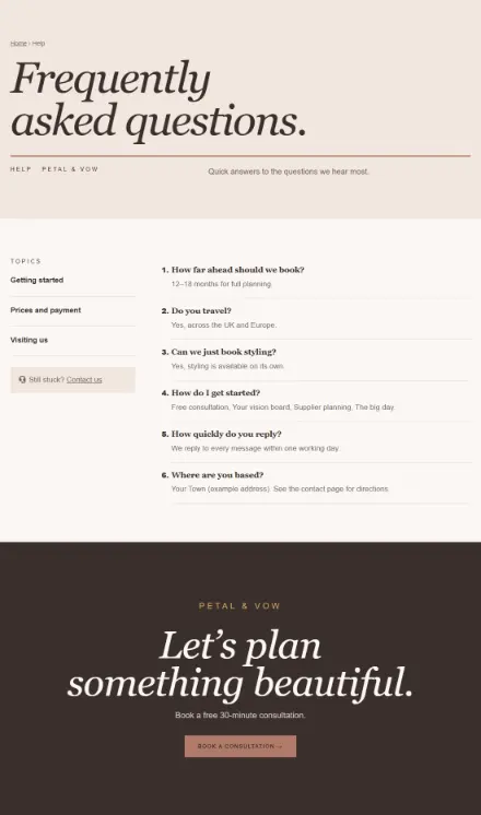 Screenshot of Wedding · Questions & answers