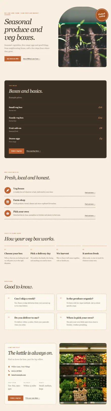 Screenshot of Farmhouse · Services